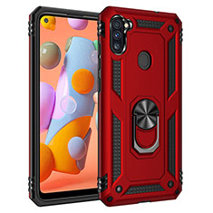 Custodia Silicone e Plastica Opaca Cover con Magnetico Anello Supporto MQ3 per Samsung Galaxy M11 Rosso