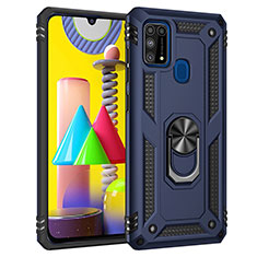 Custodia Silicone e Plastica Opaca Cover con Magnetico Anello Supporto MQ3 per Samsung Galaxy M31 Blu