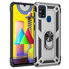 Custodia Silicone e Plastica Opaca Cover con Magnetico Anello Supporto MQ3 per Samsung Galaxy M31 Prime Edition Argento