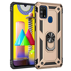 Custodia Silicone e Plastica Opaca Cover con Magnetico Anello Supporto MQ3 per Samsung Galaxy M31 Prime Edition Oro