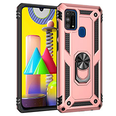 Custodia Silicone e Plastica Opaca Cover con Magnetico Anello Supporto MQ3 per Samsung Galaxy M31 Prime Edition Oro Rosa
