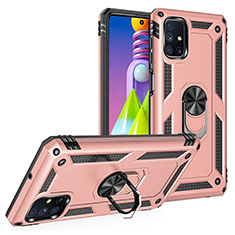 Custodia Silicone e Plastica Opaca Cover con Magnetico Anello Supporto MQ3 per Samsung Galaxy M51 Oro Rosa