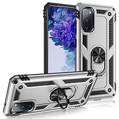 Custodia Silicone e Plastica Opaca Cover con Magnetico Anello Supporto MQ3 per Samsung Galaxy S20 FE 5G Argento