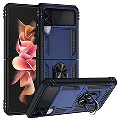 Custodia Silicone e Plastica Opaca Cover con Magnetico Anello Supporto MQ3 per Samsung Galaxy Z Flip3 5G Blu