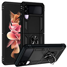 Custodia Silicone e Plastica Opaca Cover con Magnetico Anello Supporto MQ3 per Samsung Galaxy Z Flip3 5G Nero