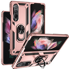 Custodia Silicone e Plastica Opaca Cover con Magnetico Anello Supporto MQ3 per Samsung Galaxy Z Fold3 5G Oro Rosa