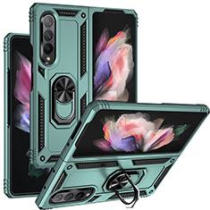 Custodia Silicone e Plastica Opaca Cover con Magnetico Anello Supporto MQ3 per Samsung Galaxy Z Fold3 5G Verde