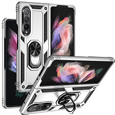 Custodia Silicone e Plastica Opaca Cover con Magnetico Anello Supporto MQ3 per Samsung Galaxy Z Fold4 5G Argento