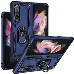 Custodia Silicone e Plastica Opaca Cover con Magnetico Anello Supporto MQ3 per Samsung Galaxy Z Fold4 5G Blu