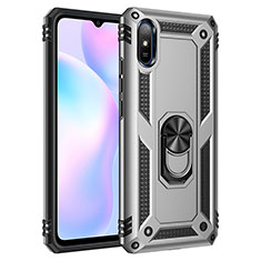 Custodia Silicone e Plastica Opaca Cover con Magnetico Anello Supporto MQ3 per Xiaomi Redmi 9AT Argento