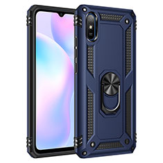 Custodia Silicone e Plastica Opaca Cover con Magnetico Anello Supporto MQ3 per Xiaomi Redmi 9AT Blu