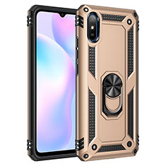 Custodia Silicone e Plastica Opaca Cover con Magnetico Anello Supporto MQ3 per Xiaomi Redmi 9AT Oro