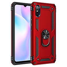 Custodia Silicone e Plastica Opaca Cover con Magnetico Anello Supporto MQ3 per Xiaomi Redmi 9AT Rosso