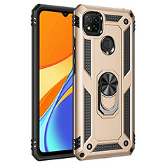 Custodia Silicone e Plastica Opaca Cover con Magnetico Anello Supporto MQ3 per Xiaomi Redmi 9C NFC Oro