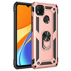 Custodia Silicone e Plastica Opaca Cover con Magnetico Anello Supporto MQ3 per Xiaomi Redmi 9C NFC Oro Rosa