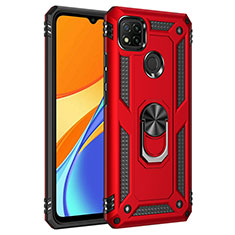 Custodia Silicone e Plastica Opaca Cover con Magnetico Anello Supporto MQ3 per Xiaomi Redmi 9C NFC Rosso