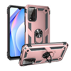 Custodia Silicone e Plastica Opaca Cover con Magnetico Anello Supporto MQ3 per Xiaomi Redmi 9T 4G Oro Rosa