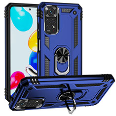 Custodia Silicone e Plastica Opaca Cover con Magnetico Anello Supporto MQ3 per Xiaomi Redmi Note 11 4G (2022) Blu