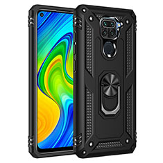 Custodia Silicone e Plastica Opaca Cover con Magnetico Anello Supporto MQ3 per Xiaomi Redmi Note 9 Nero