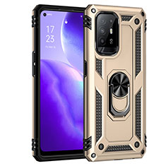 Custodia Silicone e Plastica Opaca Cover con Magnetico Anello Supporto MQ4 per Oppo F19 Pro+ Plus 5G Oro