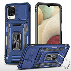 Custodia Silicone e Plastica Opaca Cover con Magnetico Anello Supporto MQ4 per Samsung Galaxy A12 5G Blu