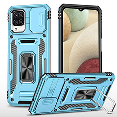 Custodia Silicone e Plastica Opaca Cover con Magnetico Anello Supporto MQ4 per Samsung Galaxy A12 5G Cielo Blu