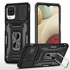 Custodia Silicone e Plastica Opaca Cover con Magnetico Anello Supporto MQ4 per Samsung Galaxy A12 5G Nero