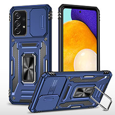 Custodia Silicone e Plastica Opaca Cover con Magnetico Anello Supporto MQ4 per Samsung Galaxy A52s 5G Blu