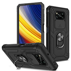 Custodia Silicone e Plastica Opaca Cover con Magnetico Anello Supporto MQ4 per Xiaomi Poco X3 NFC Nero