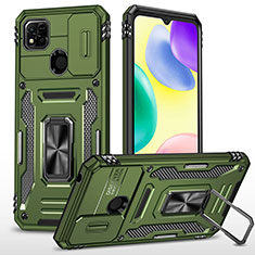 Custodia Silicone e Plastica Opaca Cover con Magnetico Anello Supporto MQ4 per Xiaomi Redmi 9C NFC Verde