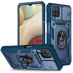 Custodia Silicone e Plastica Opaca Cover con Magnetico Anello Supporto MQ5 per Samsung Galaxy A12 5G Blu