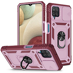 Custodia Silicone e Plastica Opaca Cover con Magnetico Anello Supporto MQ5 per Samsung Galaxy A12 5G Rosa Caldo