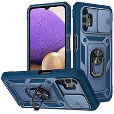 Custodia Silicone e Plastica Opaca Cover con Magnetico Anello Supporto MQ5 per Samsung Galaxy M32 5G Blu