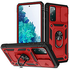 Custodia Silicone e Plastica Opaca Cover con Magnetico Anello Supporto MQ5 per Samsung Galaxy S20 FE 4G Rosso