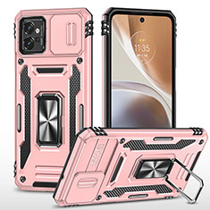 Custodia Silicone e Plastica Opaca Cover con Magnetico Anello Supporto MQ6 per Motorola Moto G32 Oro Rosa