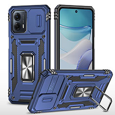 Custodia Silicone e Plastica Opaca Cover con Magnetico Anello Supporto MQ6 per Motorola Moto G53j 5G Blu
