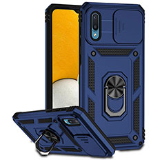 Custodia Silicone e Plastica Opaca Cover con Magnetico Anello Supporto MQ6 per Samsung Galaxy A02 Blu