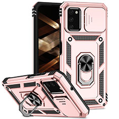 Custodia Silicone e Plastica Opaca Cover con Magnetico Anello Supporto MQ6 per Samsung Galaxy A03s Oro Rosa