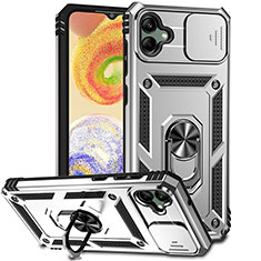 Custodia Silicone e Plastica Opaca Cover con Magnetico Anello Supporto MQ6 per Samsung Galaxy A04 4G Argento