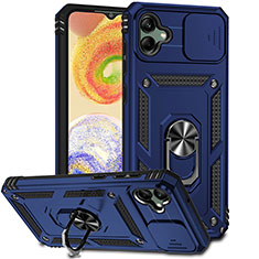 Custodia Silicone e Plastica Opaca Cover con Magnetico Anello Supporto MQ6 per Samsung Galaxy A04 4G Blu