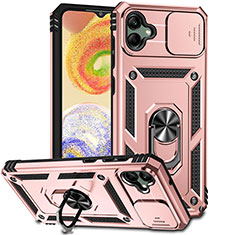 Custodia Silicone e Plastica Opaca Cover con Magnetico Anello Supporto MQ6 per Samsung Galaxy A04 4G Oro Rosa