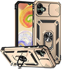 Custodia Silicone e Plastica Opaca Cover con Magnetico Anello Supporto MQ6 per Samsung Galaxy A04E Oro