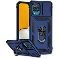 Custodia Silicone e Plastica Opaca Cover con Magnetico Anello Supporto MQ6 per Samsung Galaxy A12 Blu