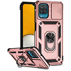 Custodia Silicone e Plastica Opaca Cover con Magnetico Anello Supporto MQ6 per Samsung Galaxy A12 Nacho Oro Rosa