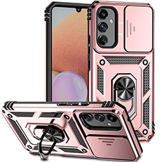 Custodia Silicone e Plastica Opaca Cover con Magnetico Anello Supporto MQ6 per Samsung Galaxy A14 4G Oro Rosa
