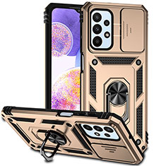Custodia Silicone e Plastica Opaca Cover con Magnetico Anello Supporto MQ6 per Samsung Galaxy A23 4G Oro
