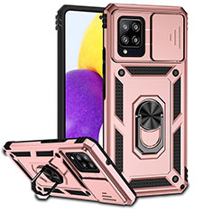 Custodia Silicone e Plastica Opaca Cover con Magnetico Anello Supporto MQ6 per Samsung Galaxy A42 5G Oro Rosa