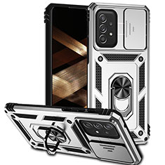 Custodia Silicone e Plastica Opaca Cover con Magnetico Anello Supporto MQ6 per Samsung Galaxy A73 5G Argento