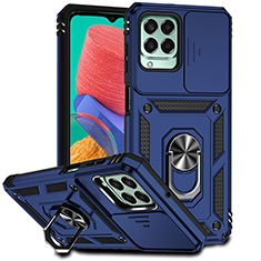 Custodia Silicone e Plastica Opaca Cover con Magnetico Anello Supporto MQ6 per Samsung Galaxy M33 5G Blu