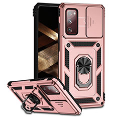 Custodia Silicone e Plastica Opaca Cover con Magnetico Anello Supporto MQ6 per Samsung Galaxy S20 FE 4G Oro Rosa